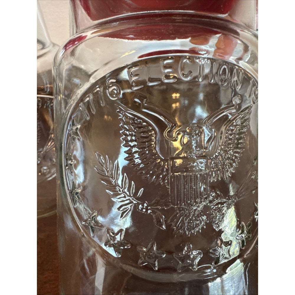 3 - 7.75" 1776 - 1976 Elections USA Bicentennial Glass Jar Canister Red Lid Flag - Picture 3 of 8